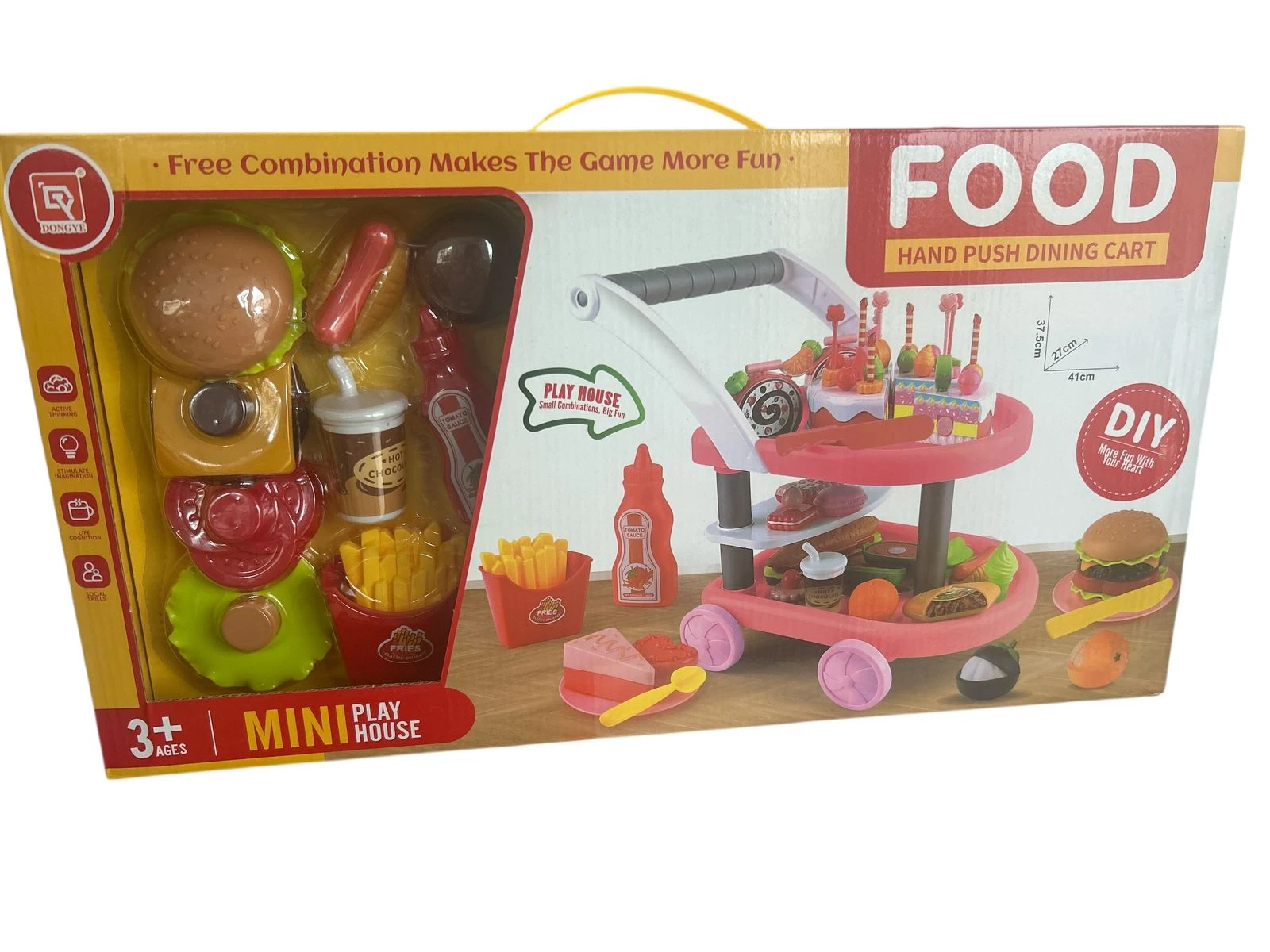 لعبة عربة طعام للأطفال مع إكسسوارات مطبخ